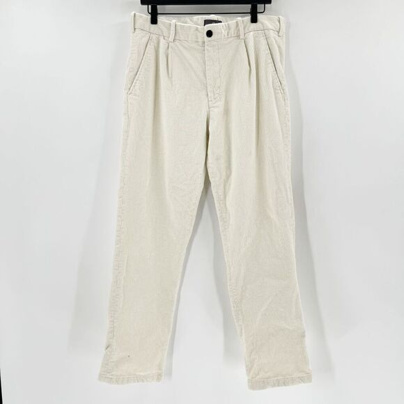 H&M Corduroy Pants Womens Size 32‎ White Straight Leg Regular Casual Pleated - Picture 1 of 4